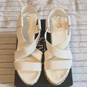 Chaps White Espadrille Shoes with Crisscross Straps